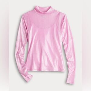 Tinseltown Long Sleeve Mock Neck Mesh Top L